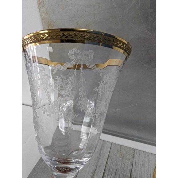 Vintage Tiffin Franciscan Etched Wine Glasses Set Of 2 Bouquet Gold Trim Goblet - Picture 6 of 7